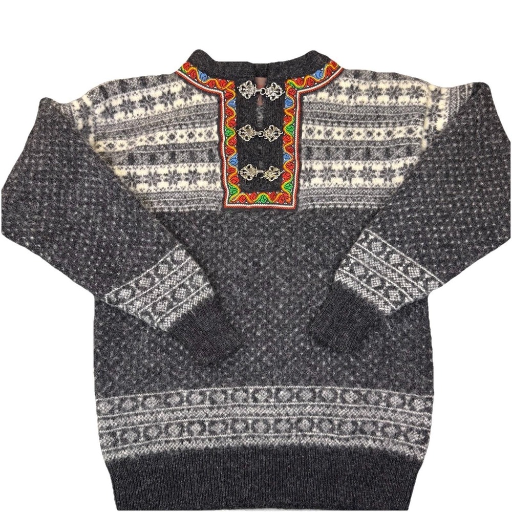 Vintage Christiania Sweaters Norwegian 100% Wool Nordic Sweater Metal Clasps M-L